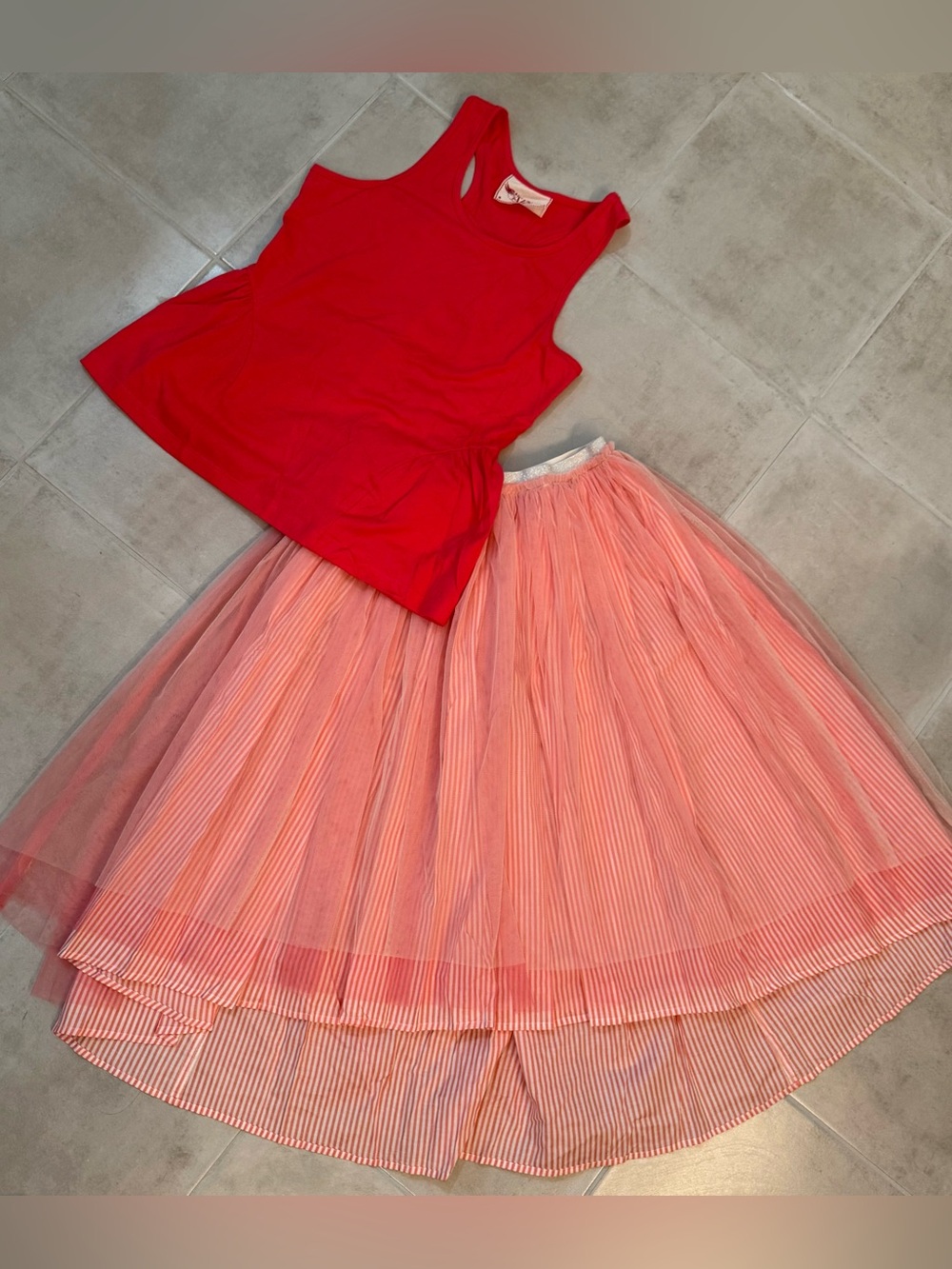 NWOT Paper Wings Pink/Red Stripe Tank & Skirt Sz 12